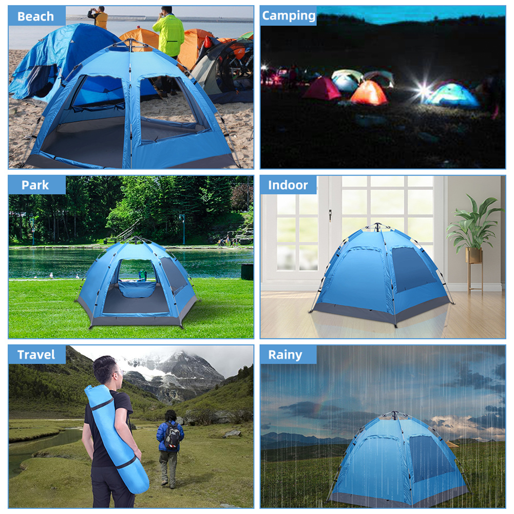 Cheap Goat Tents Camping Tent Waterproof Six sided Single layer Double door Double window Hydraulic Tent For Outdoor Hiking Travel   